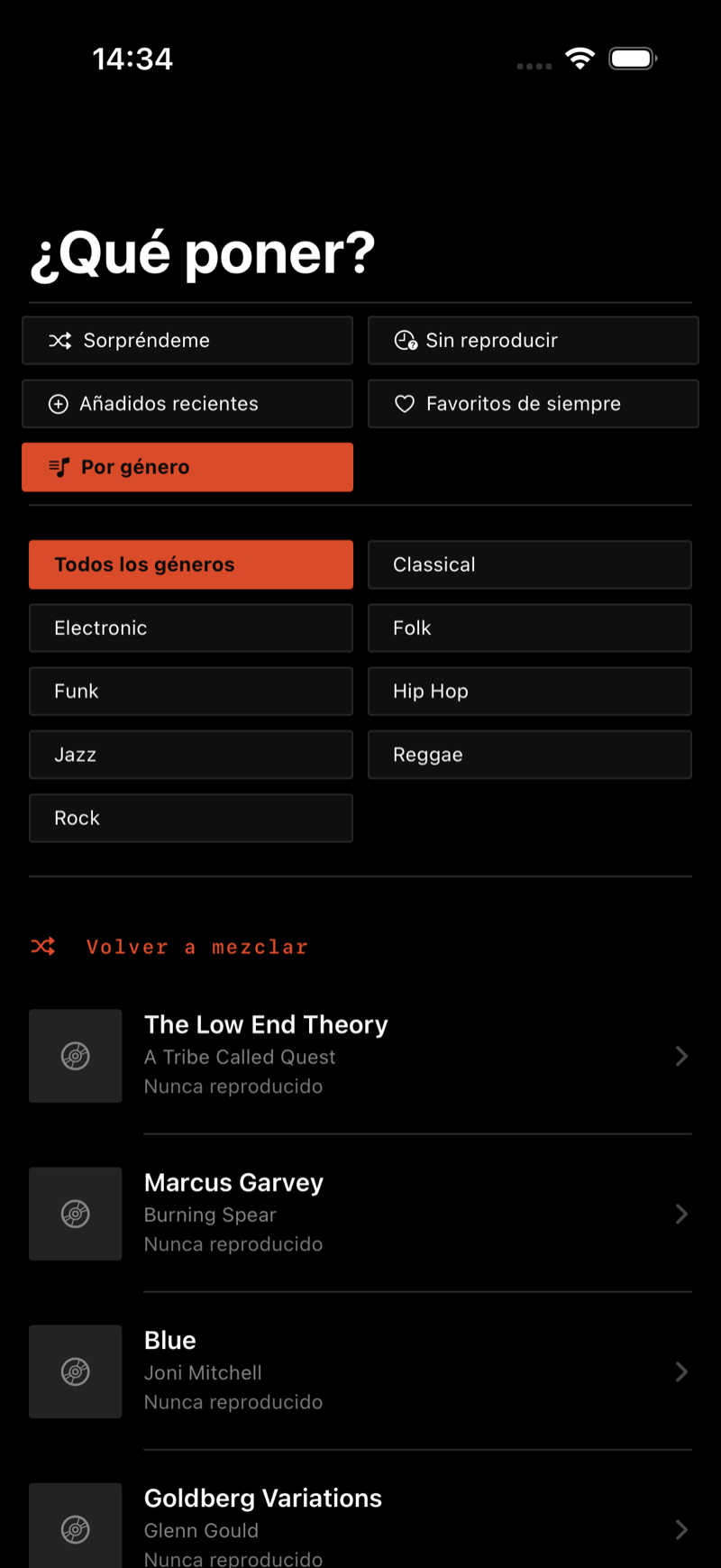 Kura en iPhone — la pantalla de siguiente escucha sugiriendo un disco de tu propia estantería